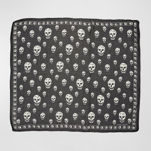 Alexander McQueen - 2 silk Skull Scarves! black white & pink gray chiffon - Picture 2 of 12